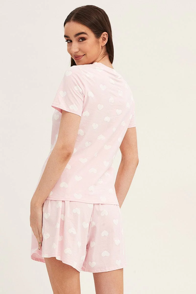 Print Short Sleeve Top & Shorts Pj Set