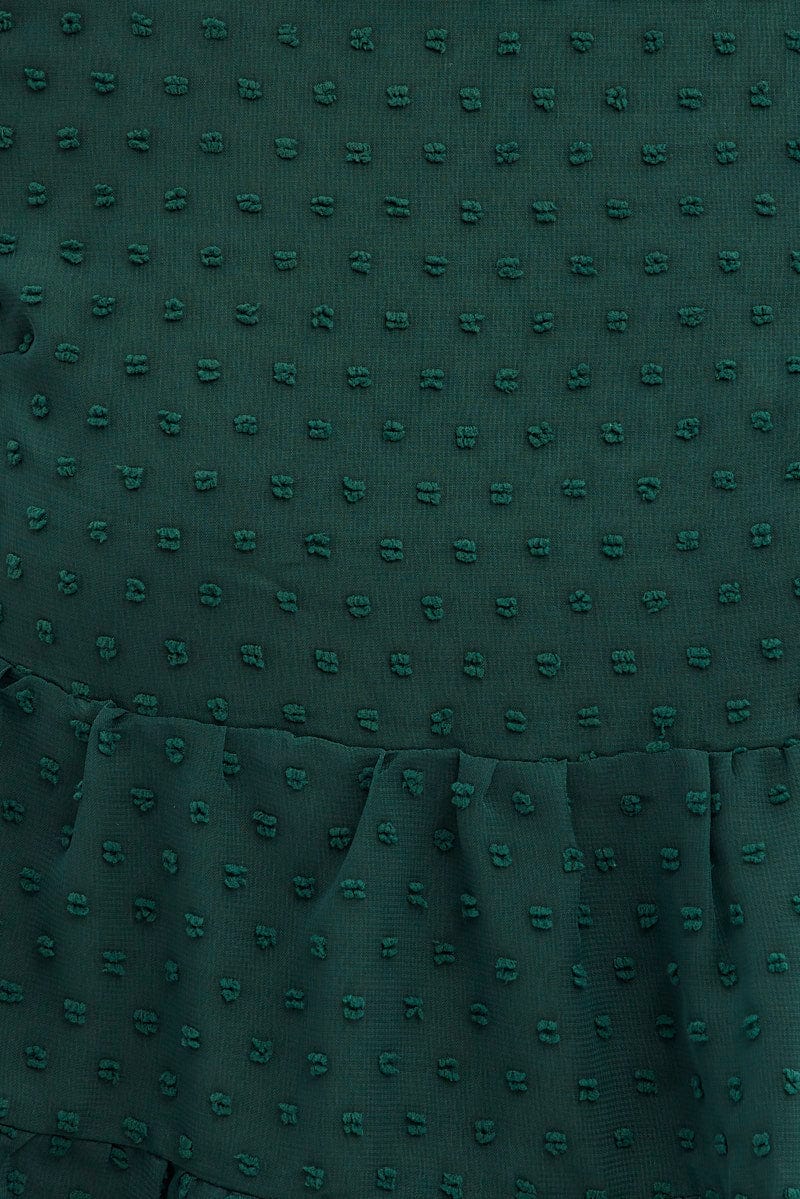 Forest Dobby Chiffon Flutter Sleeve Tiered Hem Top