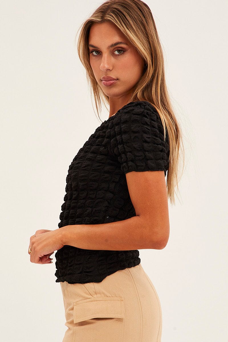 Black Textured Crop Top