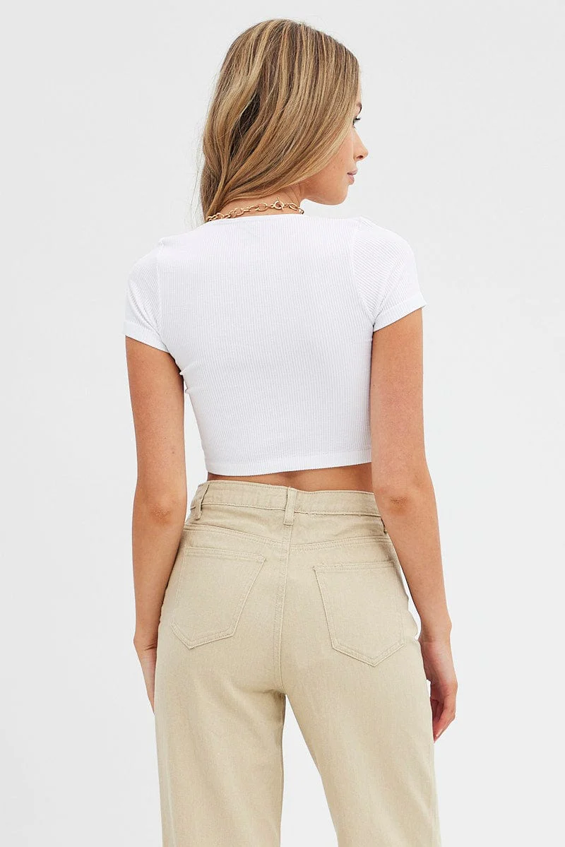 White T Shirt Short Sleeve V Neck Seamless