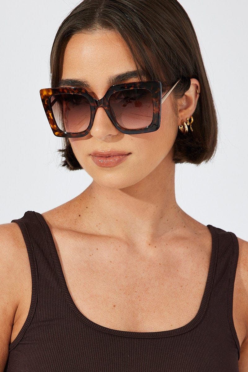 Brown Animal Print Oversized Square Sunglasses