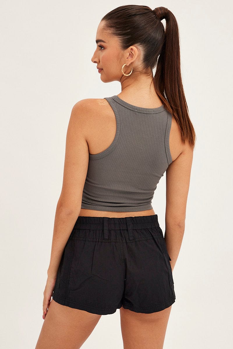 Black Cargo Shorts Low Rise