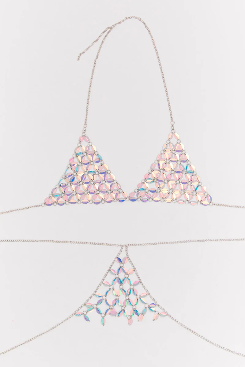 Purple Sequin Backless Halter Top
