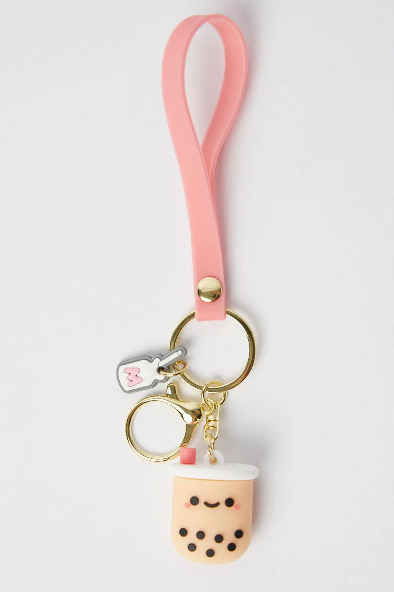 Pink Bubble Tea Design Keyring