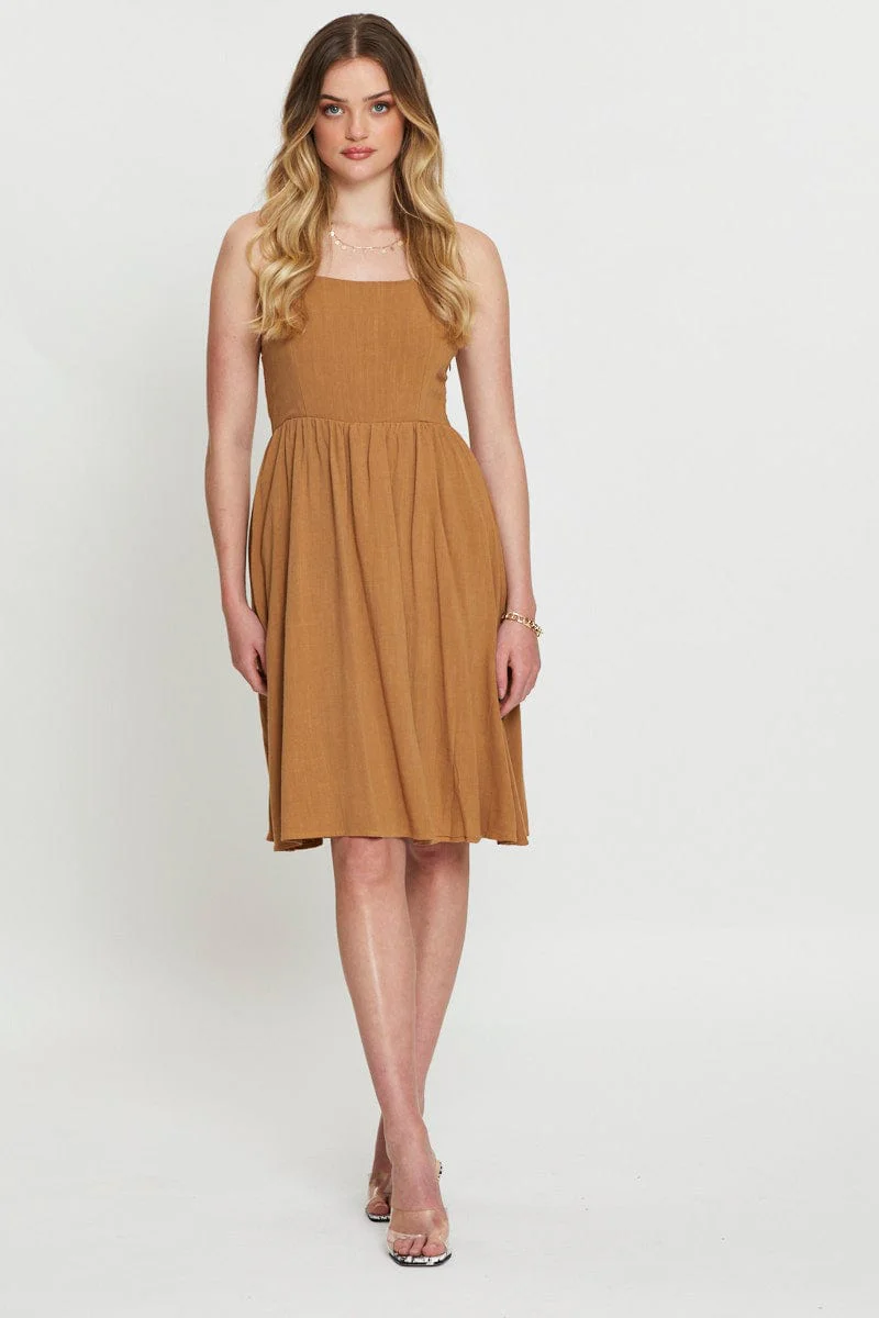 Beige Midi Dress Linen