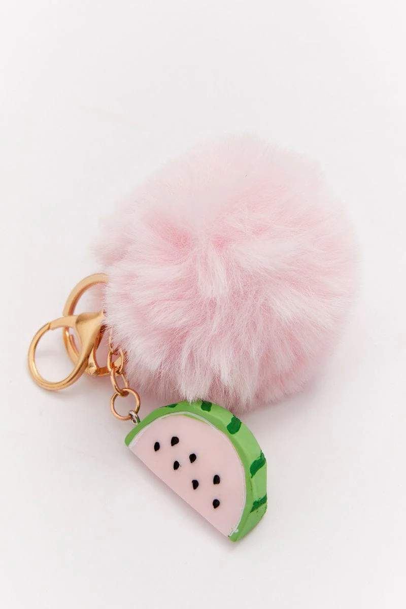 Pink Watermelon Decor Pom Pom Keyring