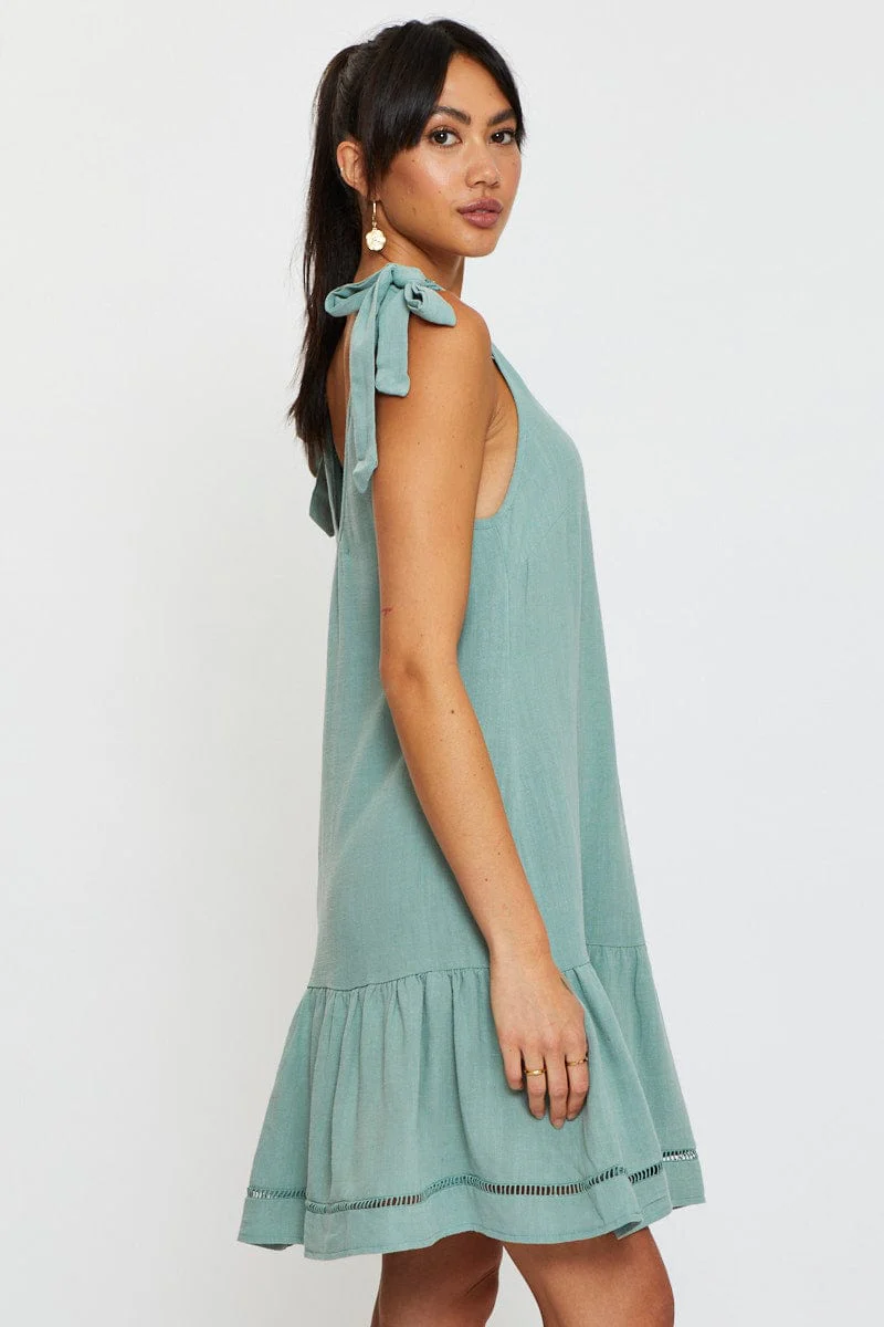 Green Mini Dress V Neck