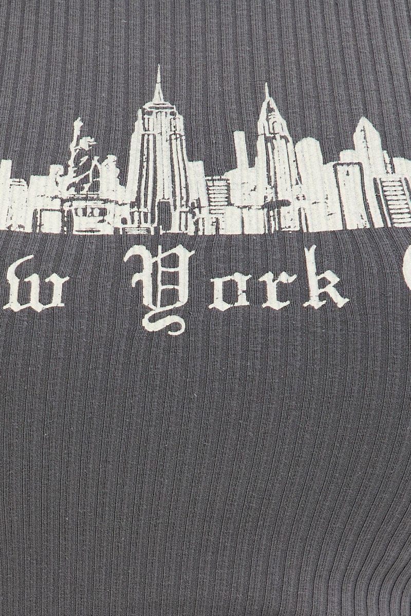 Grey Tank Crop Sleeveless Round Neck Embroidery