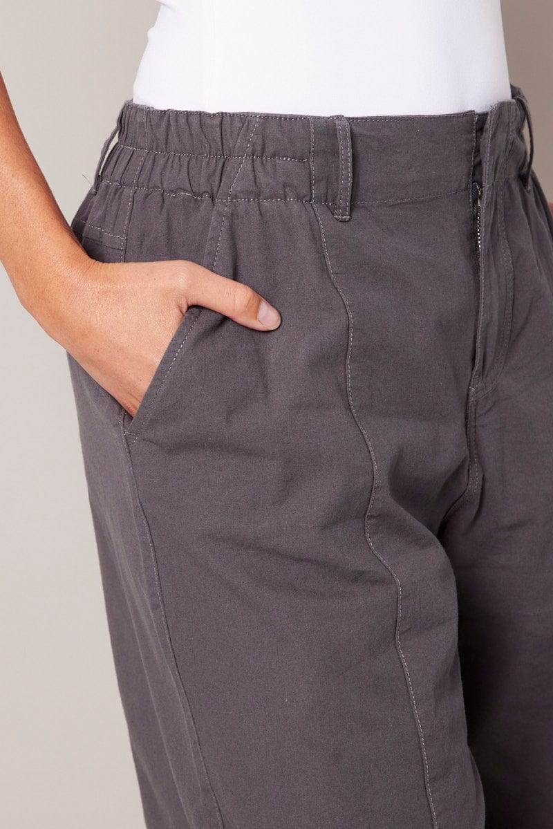 Grey Cargo Pants Mid Rise