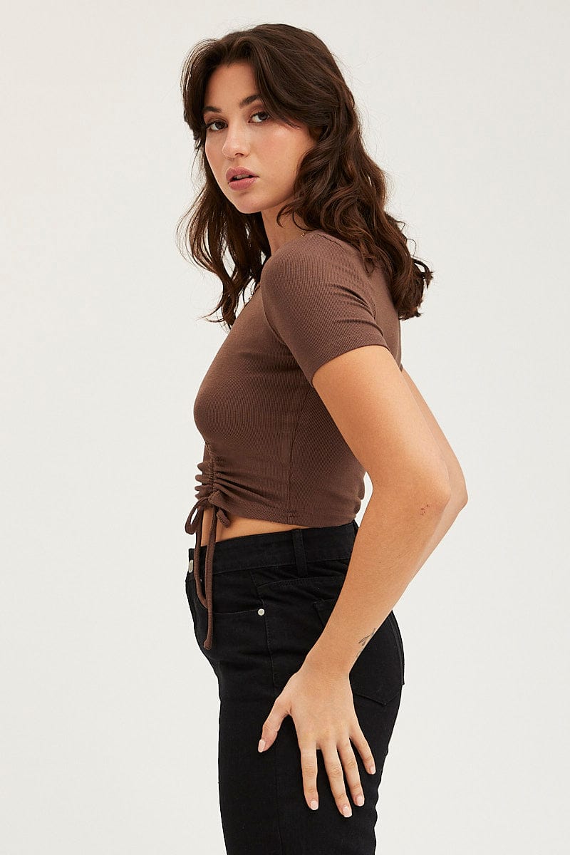 Brown Jersey Top Ribbed