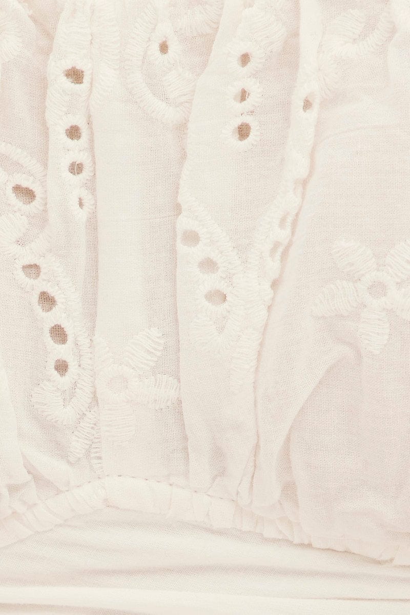 White Crop Top Short Sleeve Tie Back Eyelet