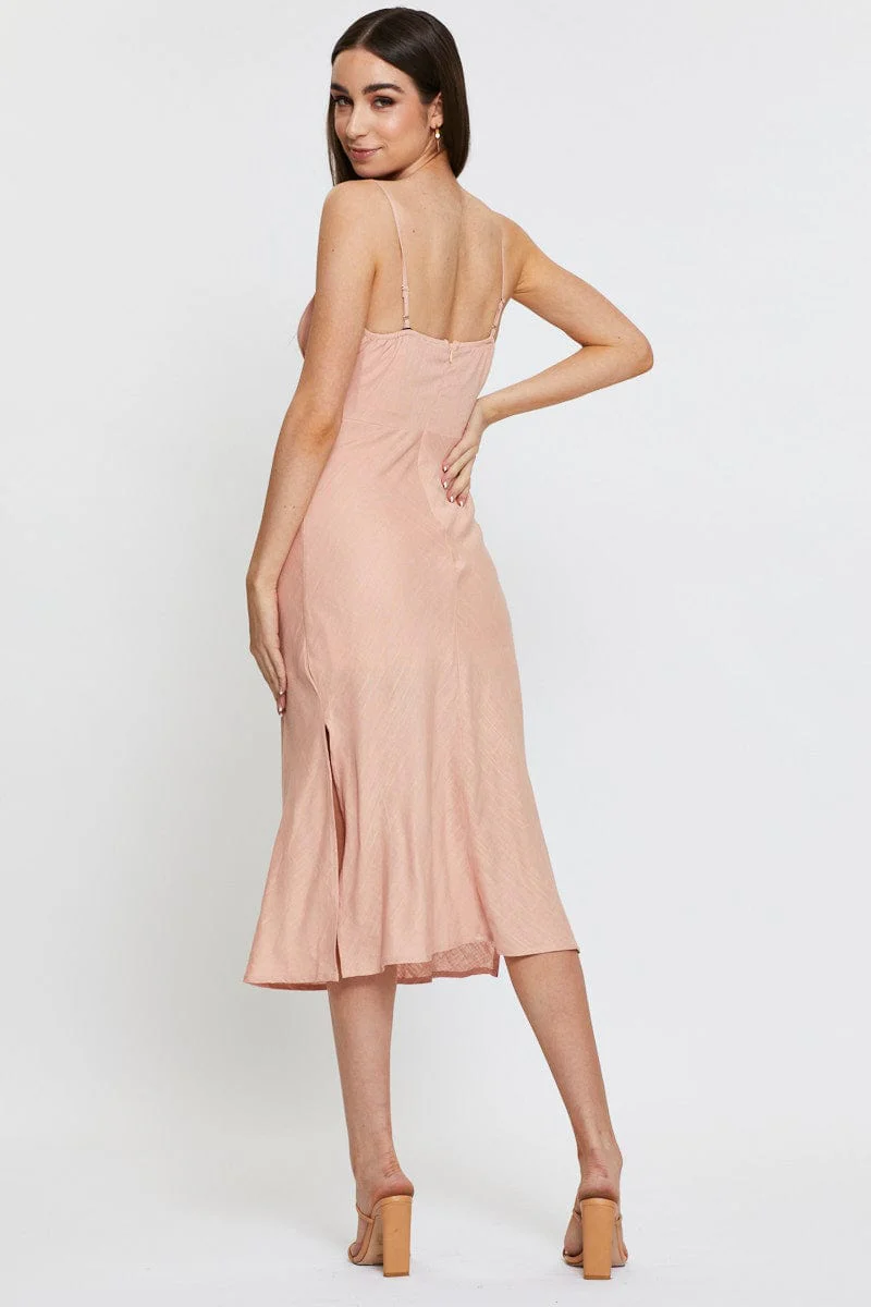Pink Midi Dress Sleeveless Linen