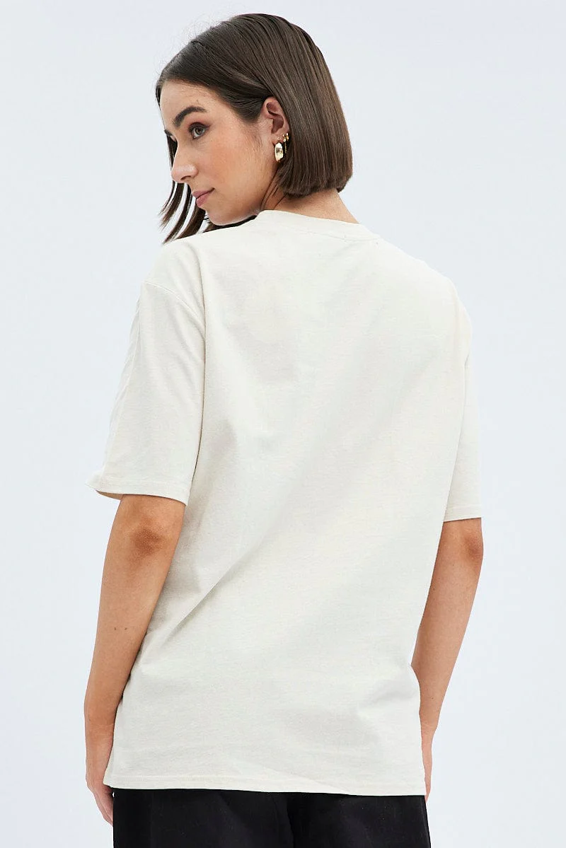 Beige Graphic Tee Short Sleeve  Oversized