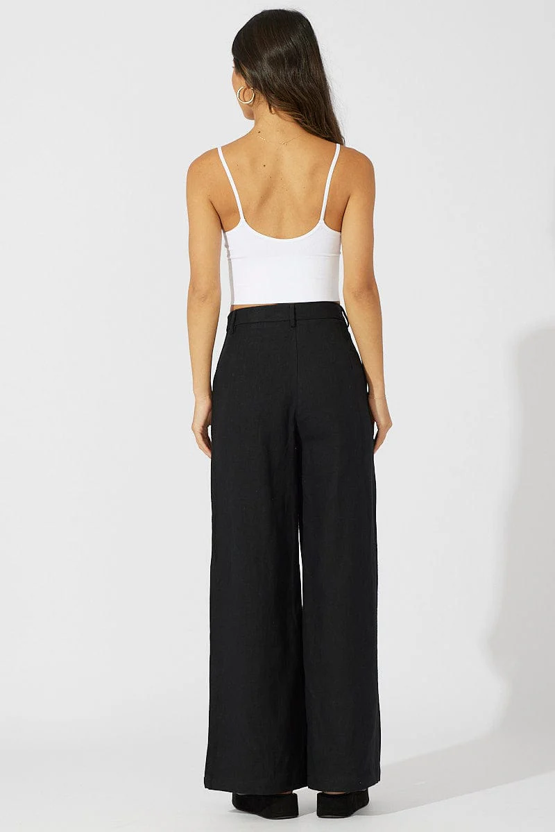 Black Wide Leg Pants High Rise Tailored