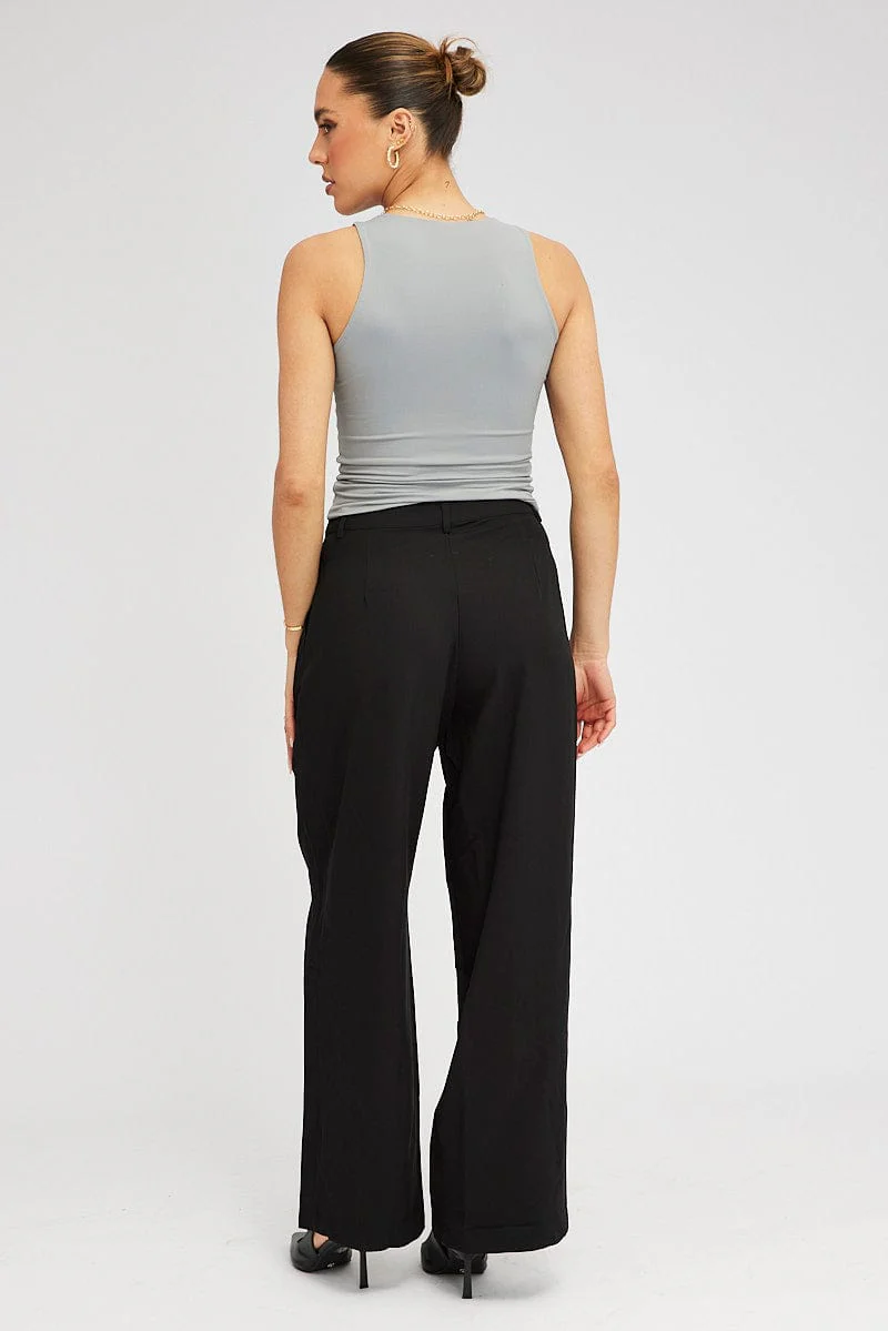 Black Wide Leg Pants Tailored Low Rise