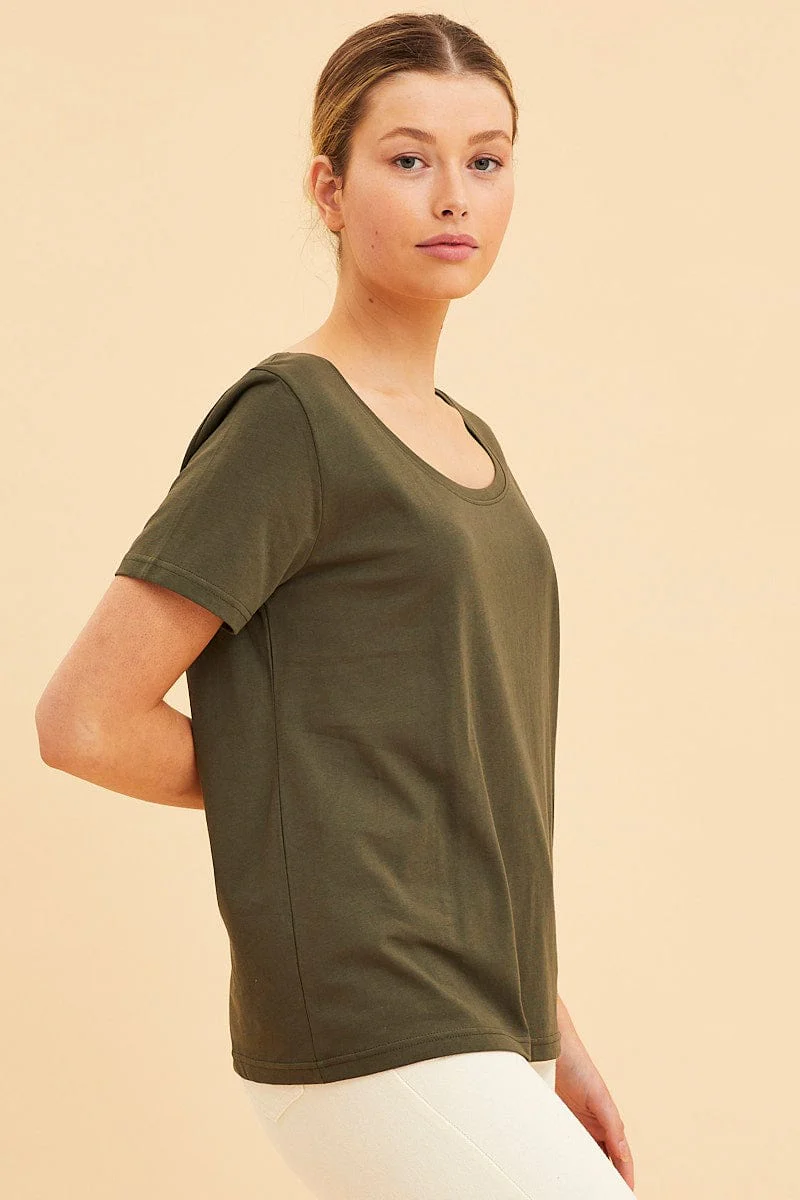 Green Relaxed T-Shirt Scoop Neck Short Sleeve