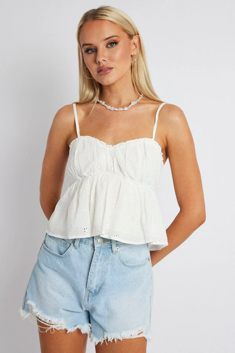 White Eyelet Cami Top
