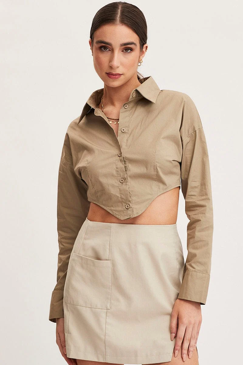 Green Shirt Top Long Sleeve Collared