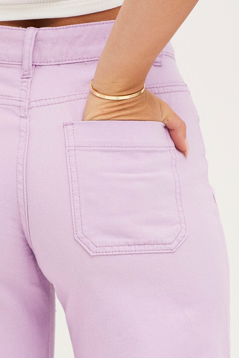 Purple Denim Jeans Wide Leg High Rise Cropped