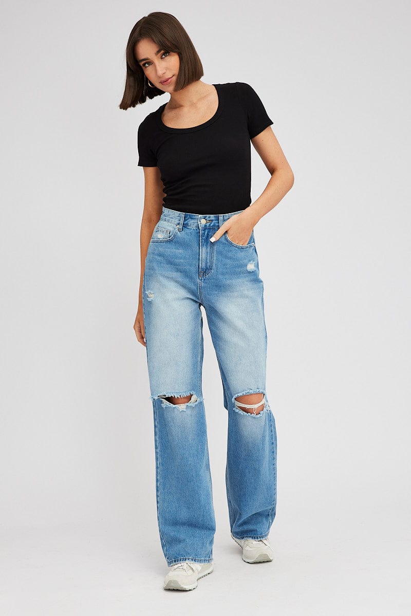 Black T shirt Short sleeve Scoop Neck
