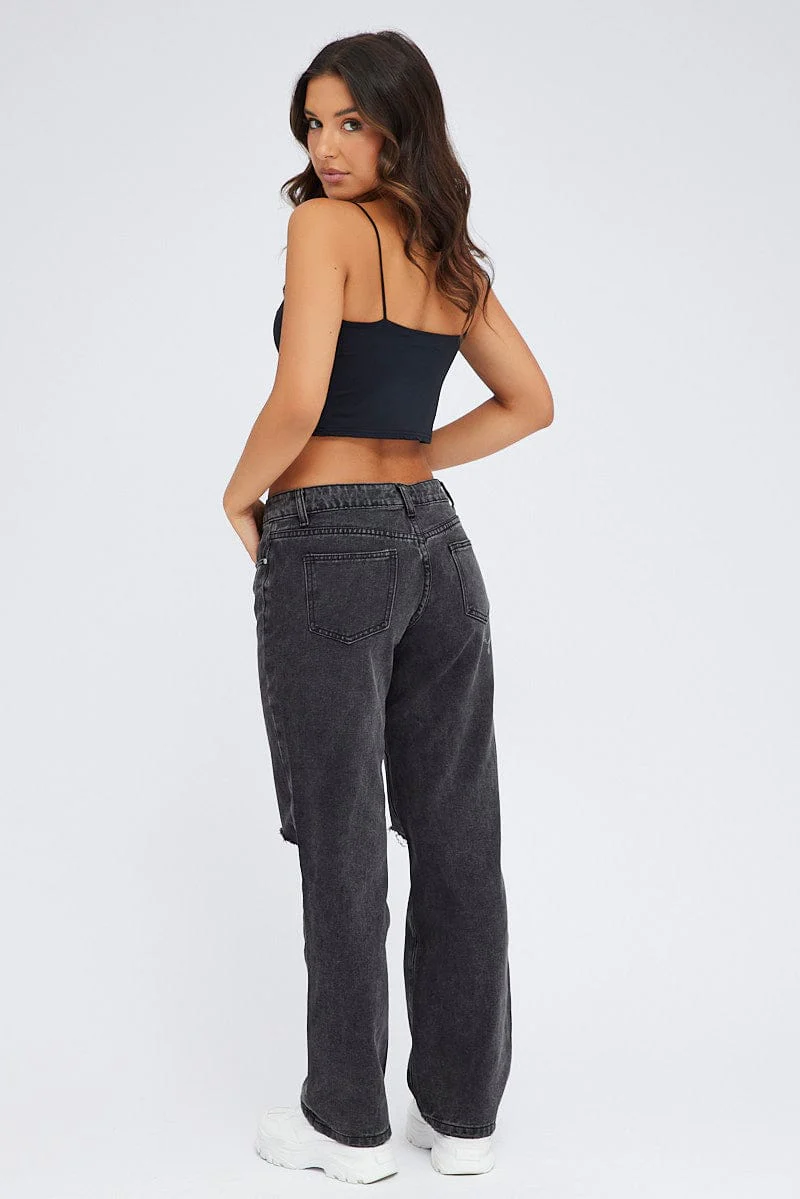 Black Baggy Jeans Low Rise