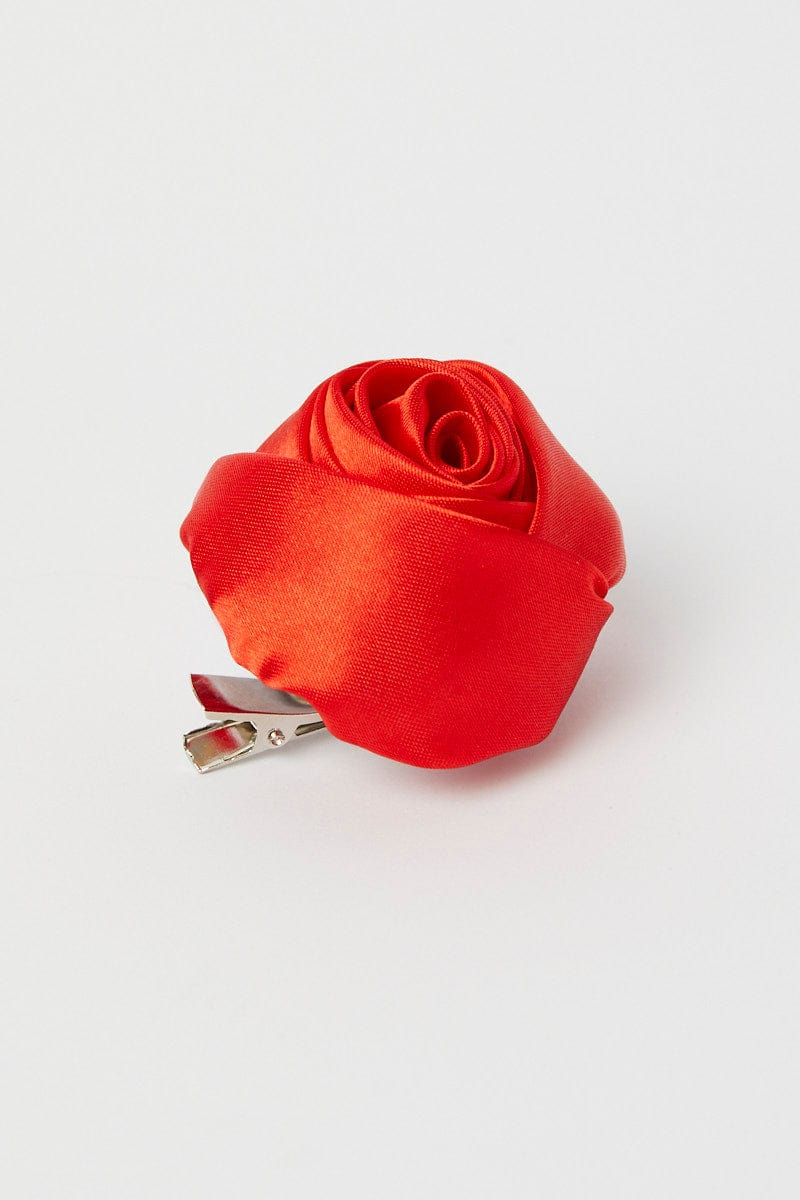 Red Flower Corsage Rosette Pin On Brooch