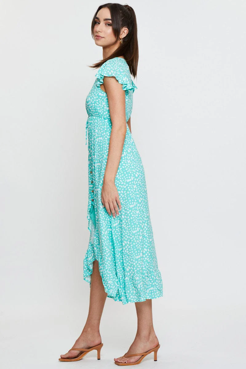 Geo Print Midi Dress Short Sleeve