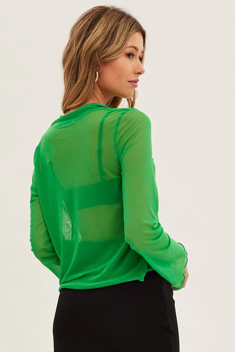 Green Mesh Cardigan Long Sleeve