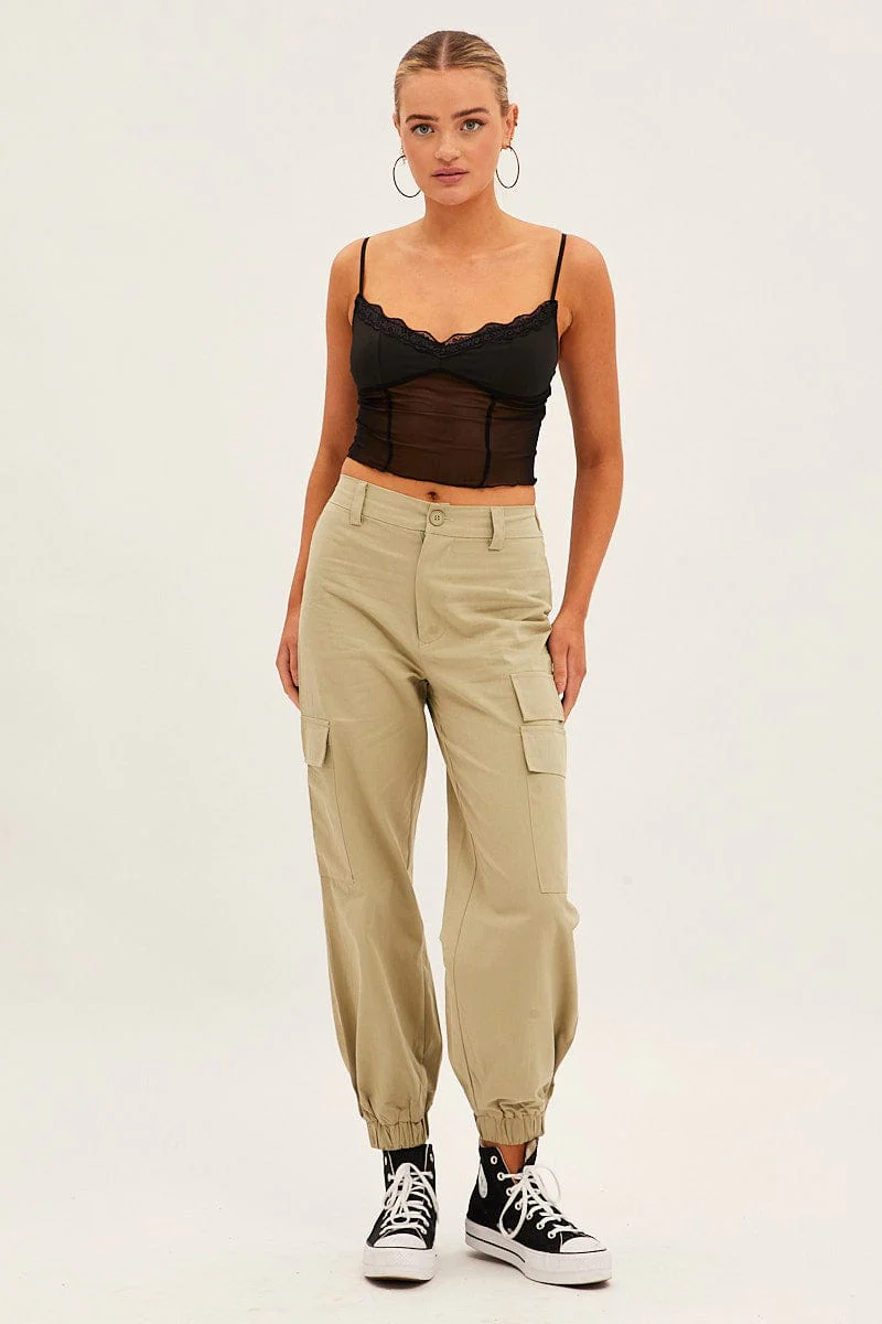 Black Lace Trim Mesh Cami Top