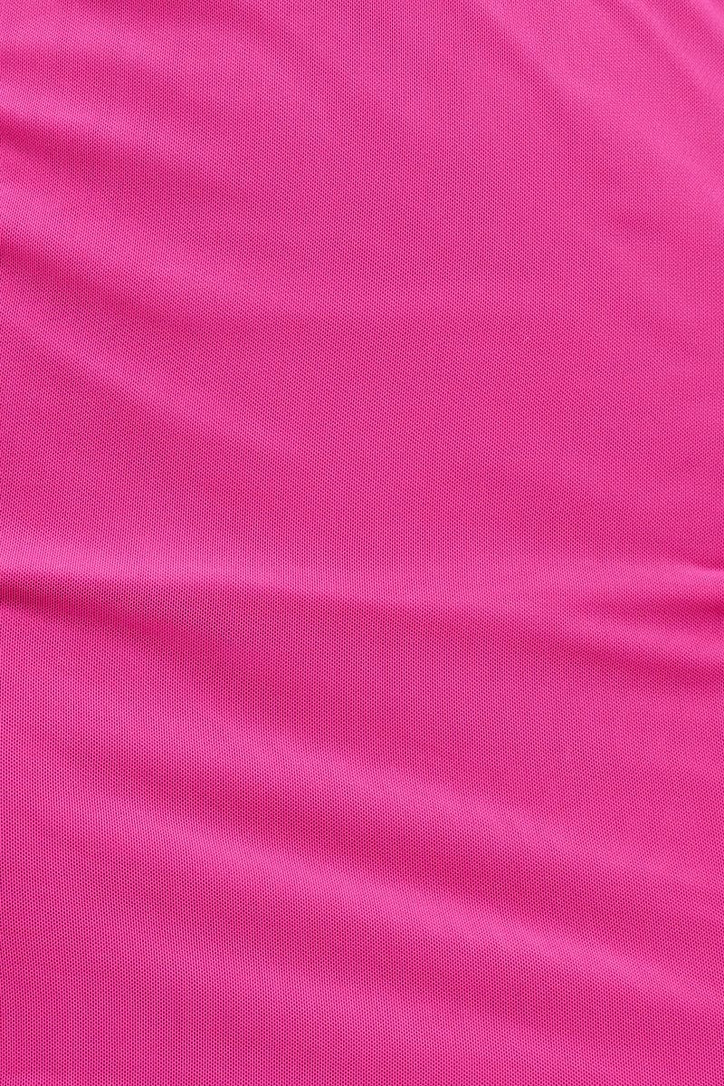 Pink Mini Dress Long Sleeve V-Neck Bodycon Keyhole