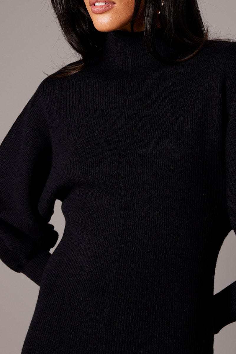 Black Knit Dress Long Sleeve Mini