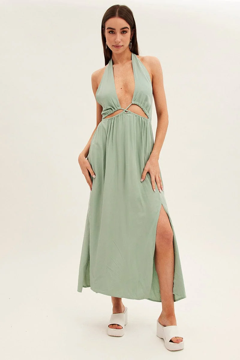 Green Maxi Dress Backless