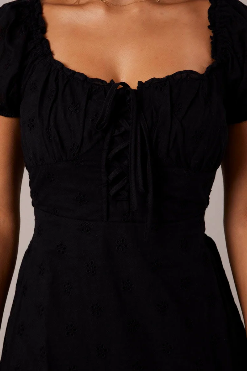 Black Fit and Flare Dress Short Sleeve