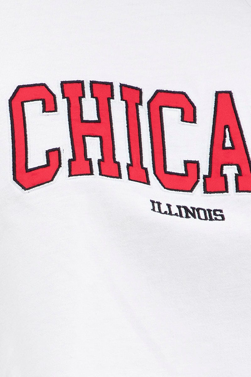 White Crop T Shirt Short Sleeve Crew Neck Chicago Cotton
