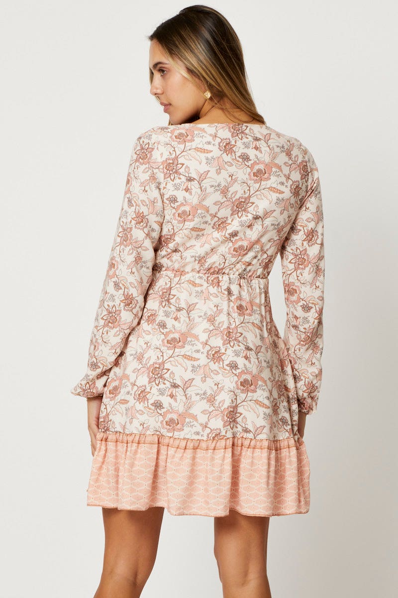 Print Wrap Dress Long Sleeve Mini