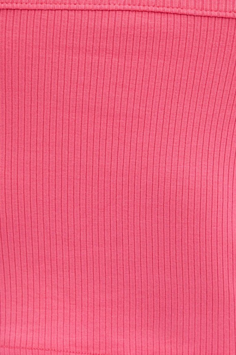 Pink Tube Top Bandeau Panel Detail Rib Strapless