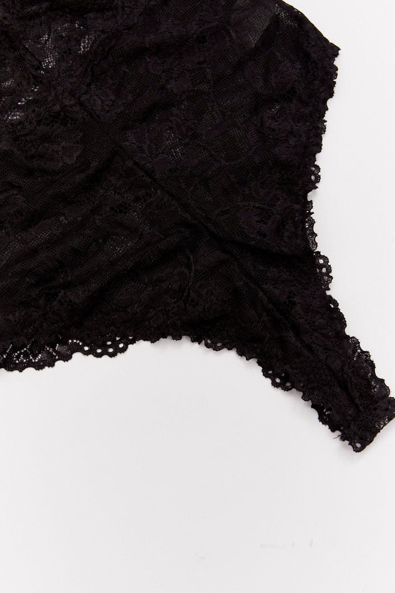 Black Floral Lace One Piece Teddy Bodysuit