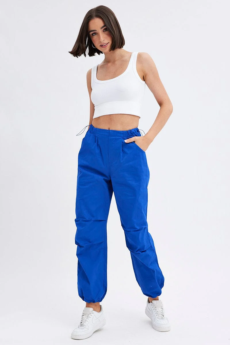 Blue Parachute Cargo Pants Low Rise