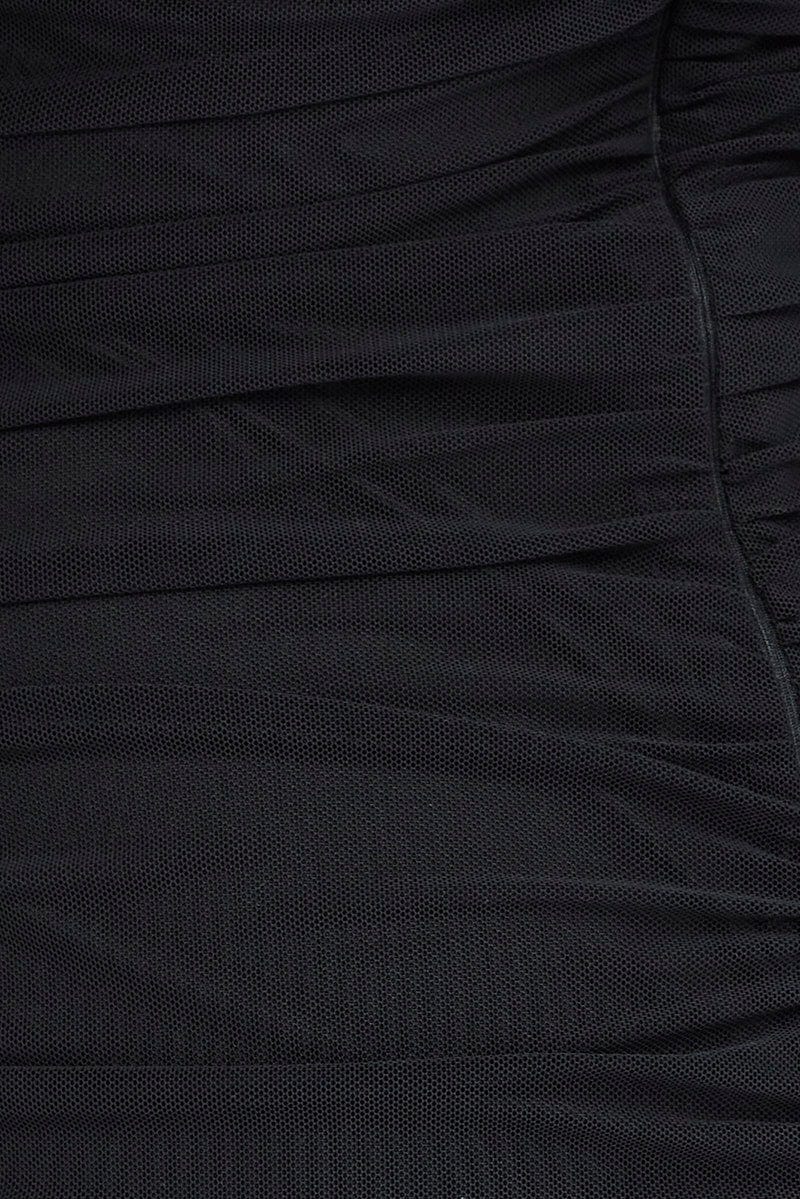 Black Bodycon Dress Balloon Sleeve Side Ruched Mini