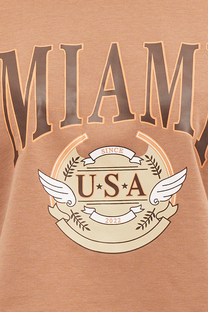 Brown Sweatshirts Crop Cotton