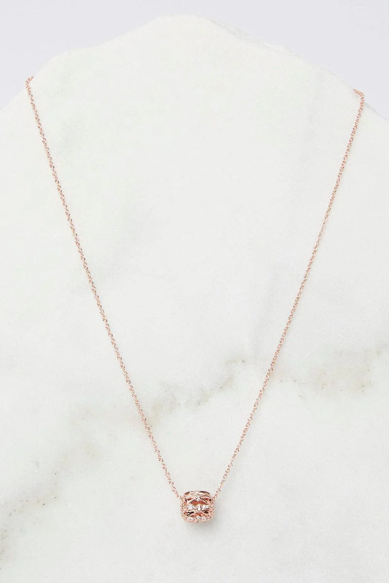 Pink Rhinestone Beads Pendent Necklace