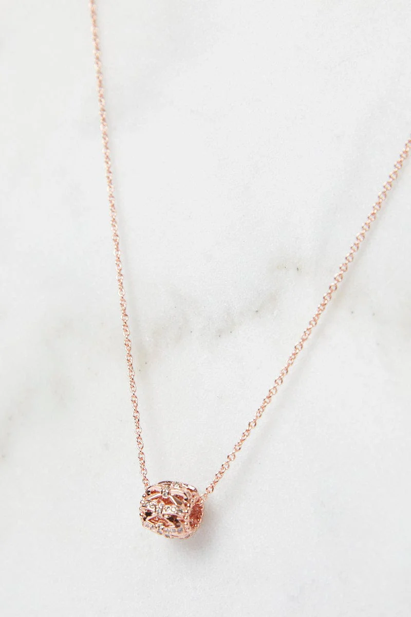 Pink Rhinestone Beads Pendent Necklace