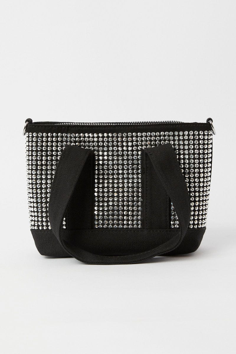 Black Rhinestone Decor Small Tote Bag