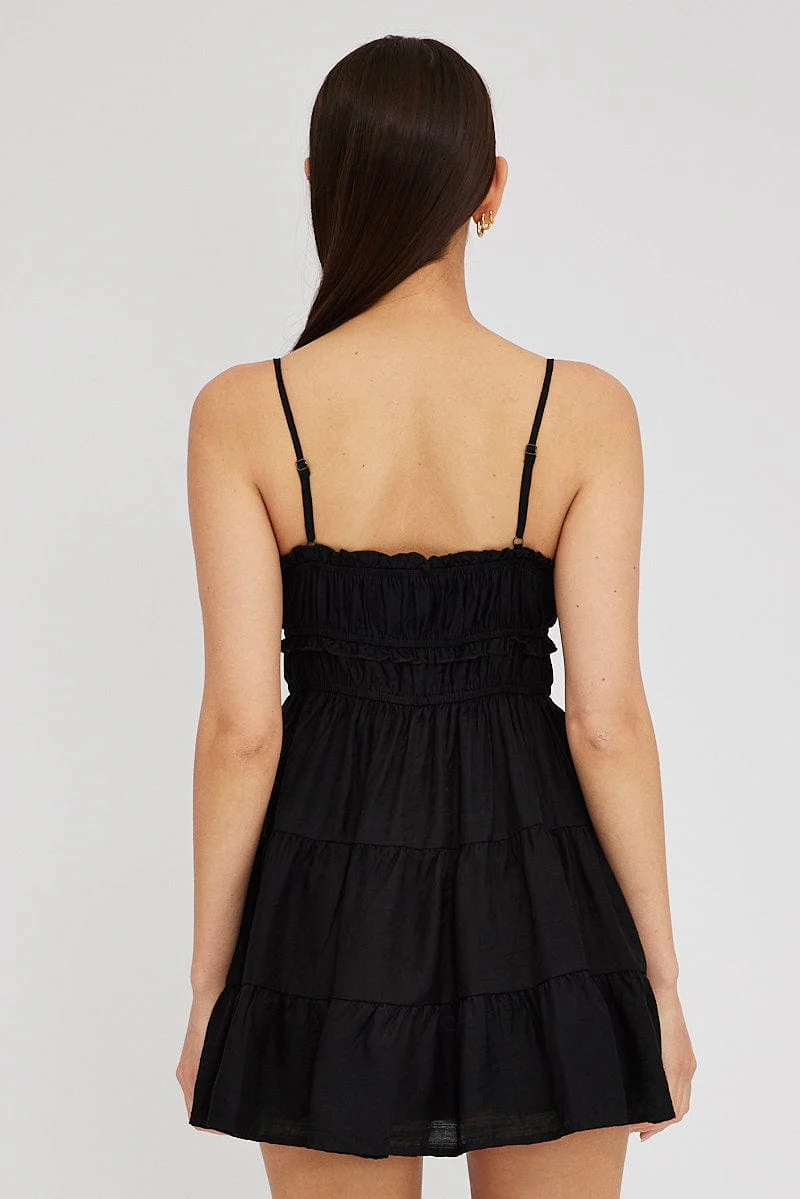 Black Fit and Flare Dress Sleeveless Tiered