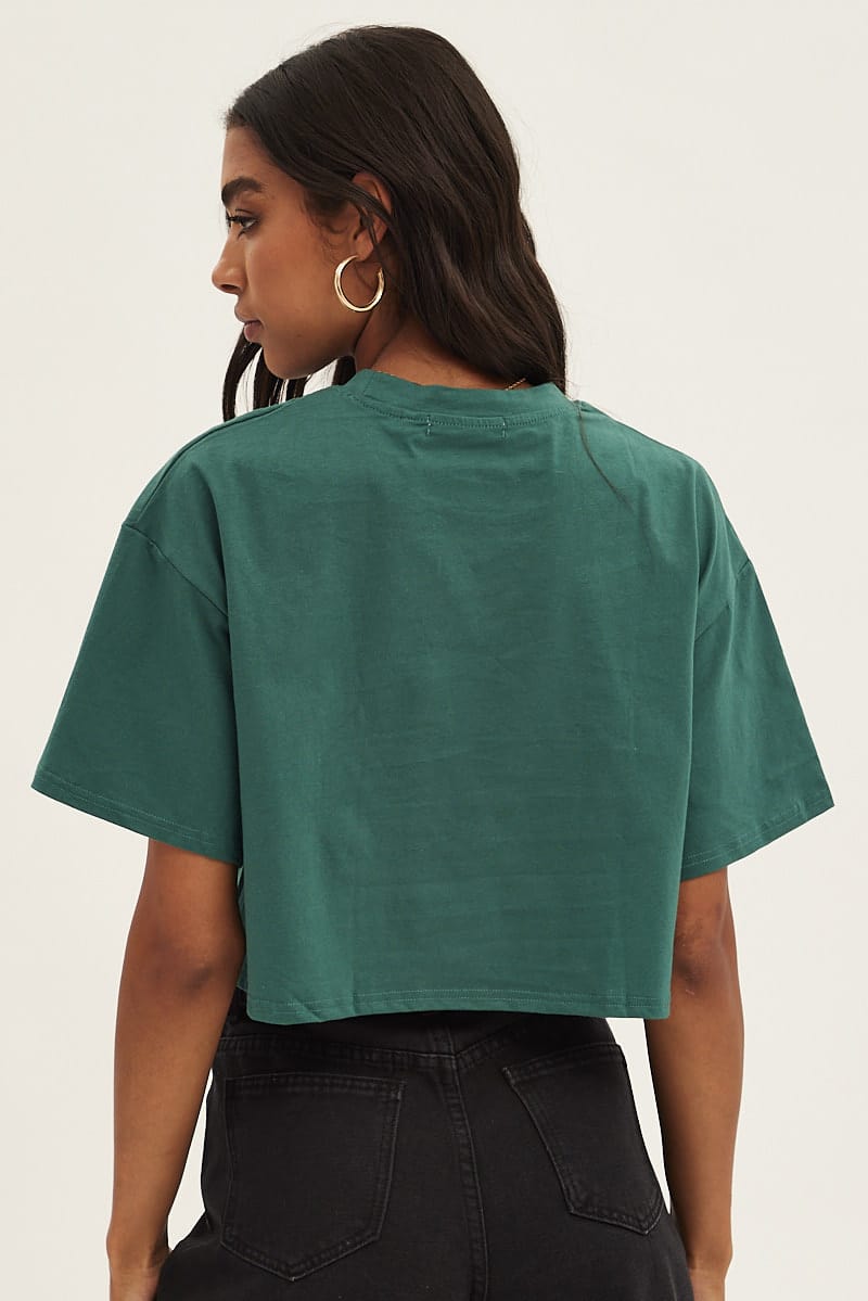 Green Crop T-Shirt Crew Neck Short Sleeve