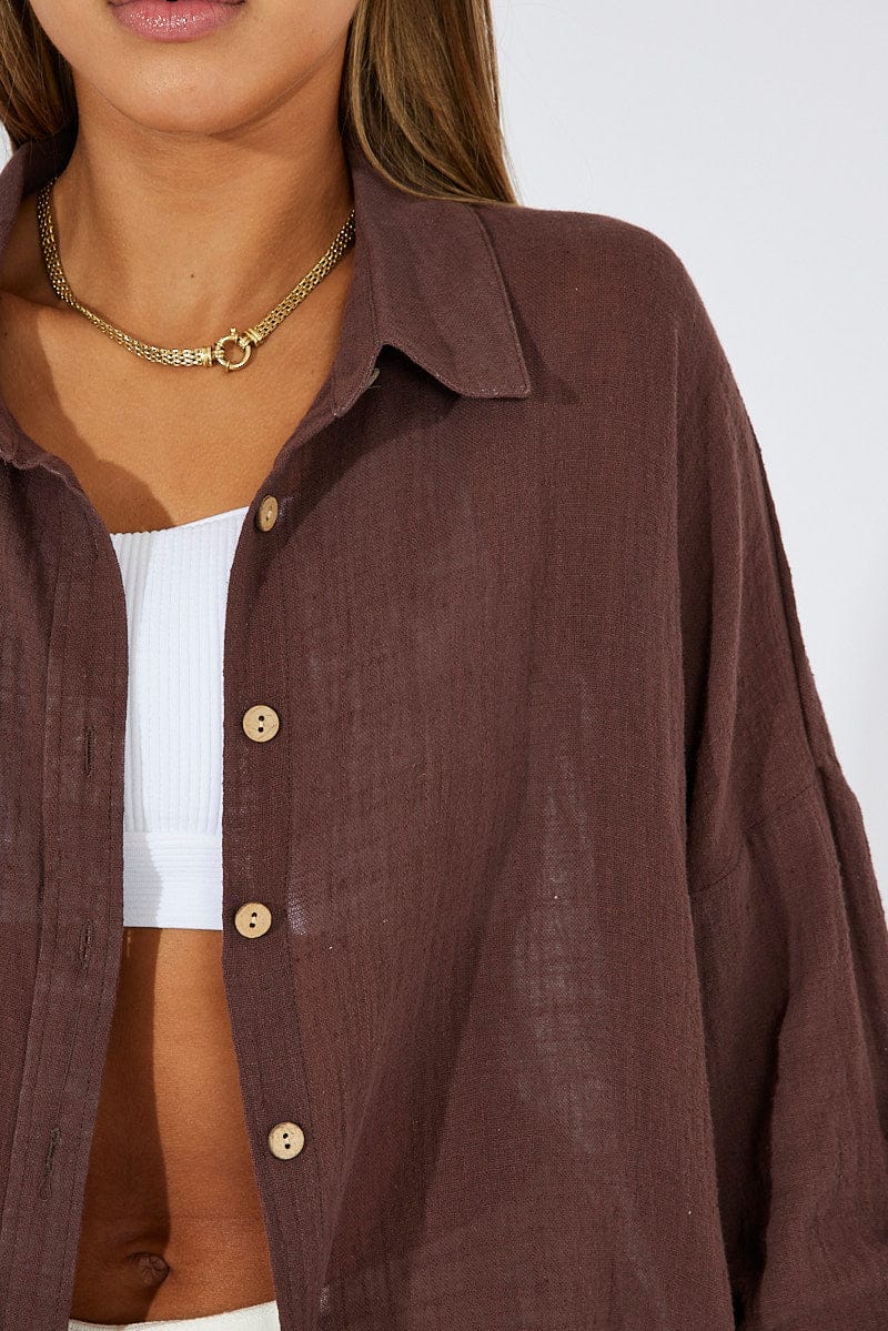 Brown Shirt Long Sleeve Cotton