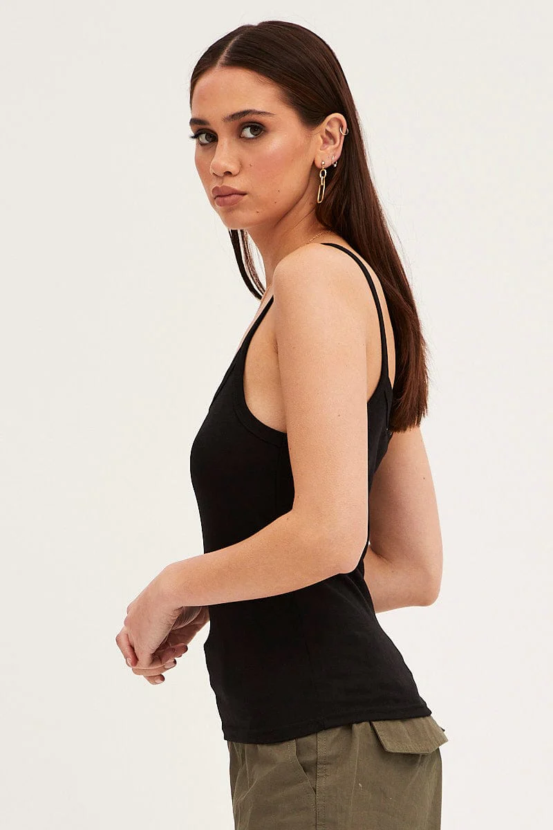 Black Sleeveless Top Scoop Neck