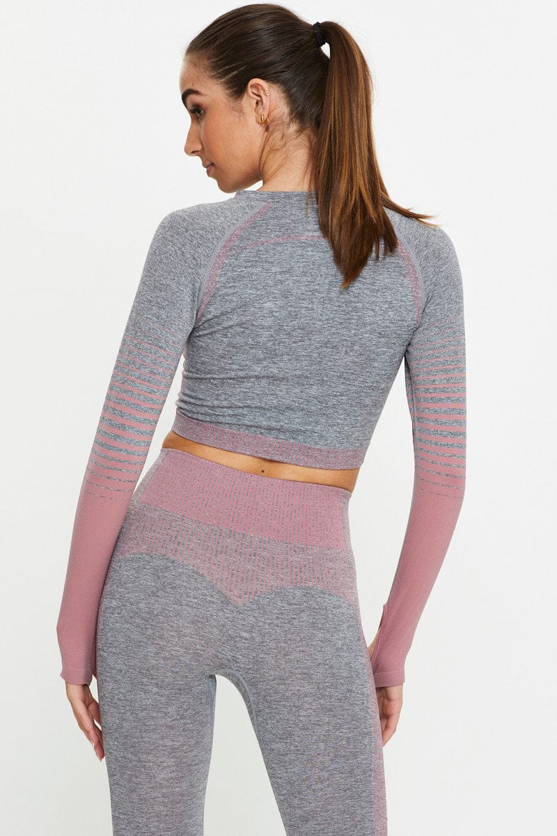 Pink Seamless Ombre Long Sleeve Top