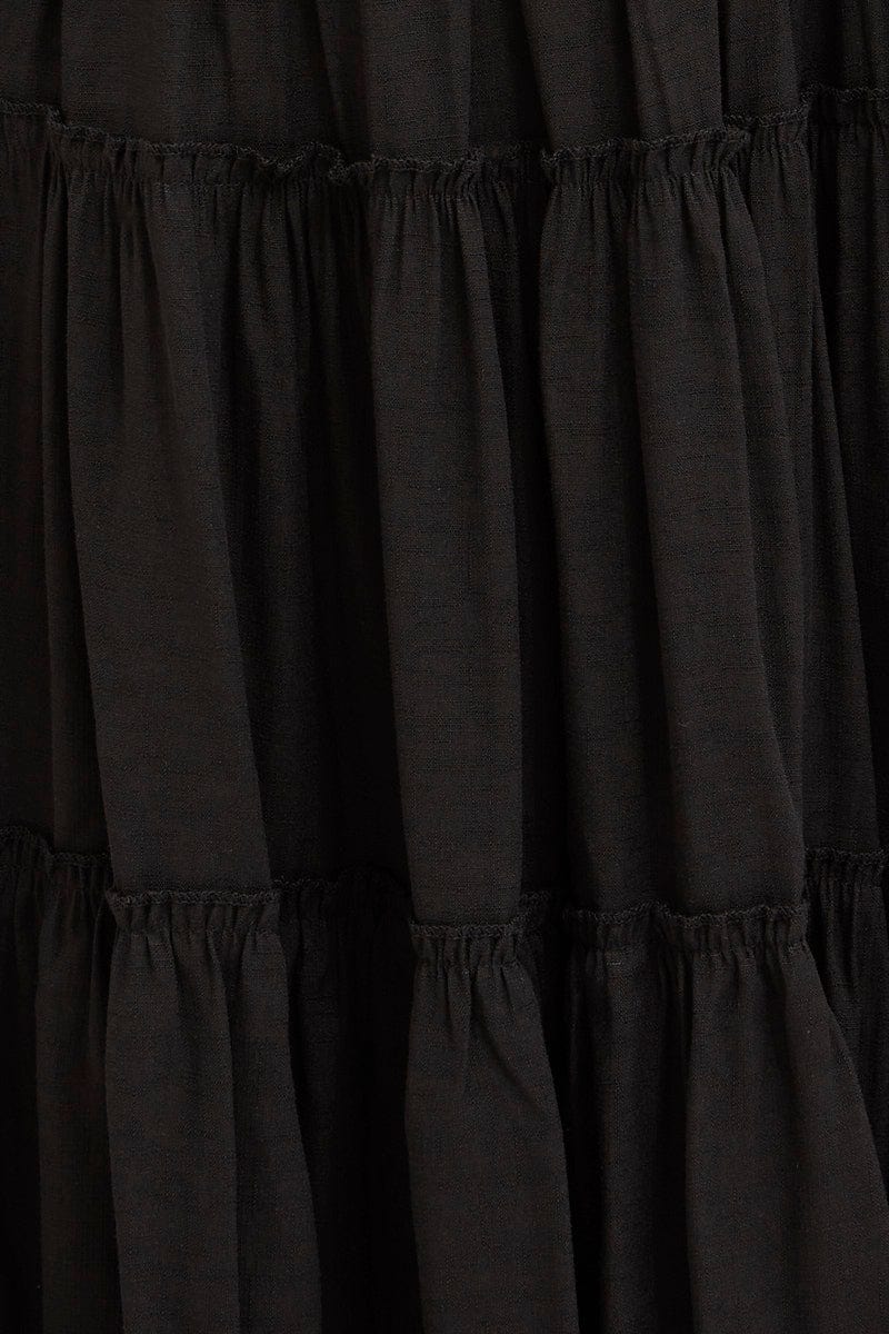 Black Fit And Flare Dress Long Sleeve Square Neck