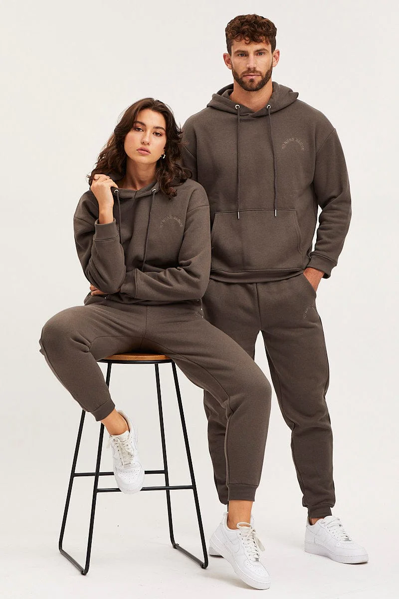 Grey Track Pants High Rise Unisex